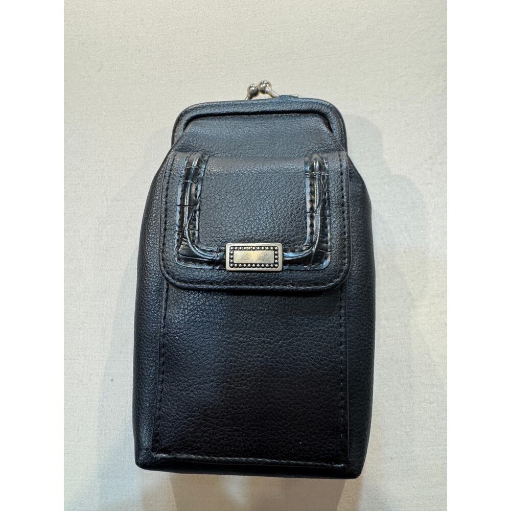 Vintage Black Faux Leather Coin Purse Cigarette Clutch w/ ID & Card Slots